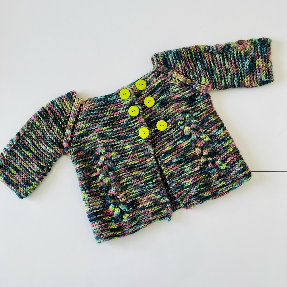 Hand-Knit in Québec Multicolor Baby Cardigan
